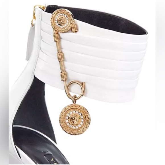 Versace White Leather Medusa Safety Pin Heel - Picture 3 of 3